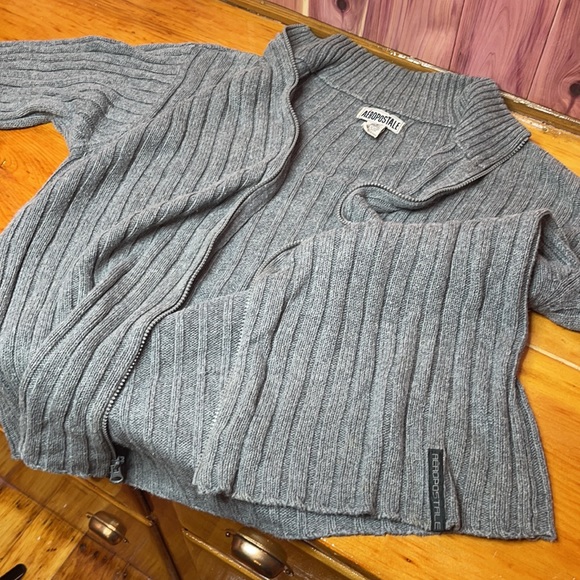 Aeropostale Grey Zip Up Sweater Large - Picture 3 of 4